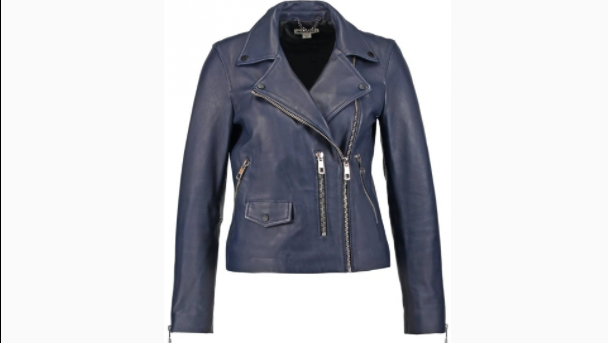 WHISTLES AGNES LEATHER JACKET NAVY