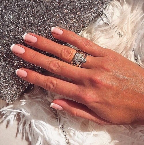 french manicure pretty hand and wedding ring